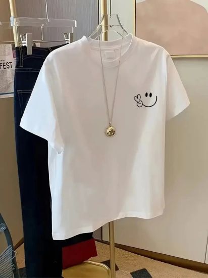 Baskılı Oversize Bisiklet Yaka T-shirt - Beyaz resmi